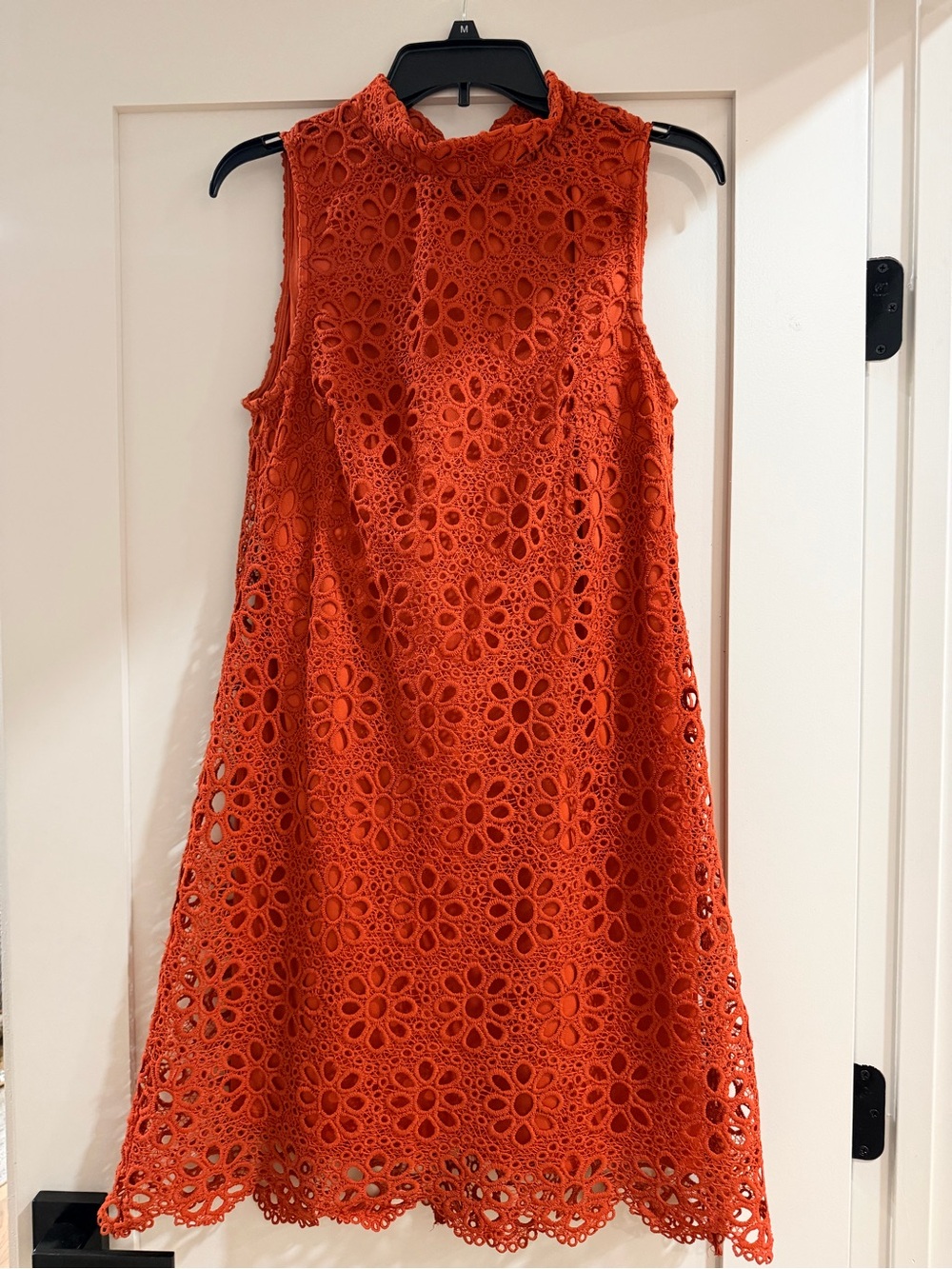 Robbie Bee Bright Orange Floral Crochet Sleeveless Dress